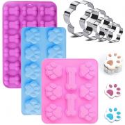 Silicone Dog Treat Molds, 7 Pack Silicone Puppy Dog Paw and Bone Molds, Dog Treat Cookie Cutters Mold for Homemade Treats, Frozen Yogurt Pup Treats