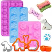 Dog Treat Molds, 7 Pack Silicone Puppy Dog Paw and Bone Molds, Dog Treat Cookie Cutters Mold for Homemade Frozen Yogurt Pup Treats